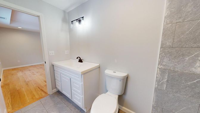 Bathroom, Interior, Recessed Lighting, Wood Texture Flooring