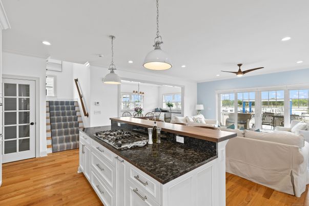 Interior, Kitchen, Living room, Pendant Lights, Recessed Lighting, Wood Texture Flooring