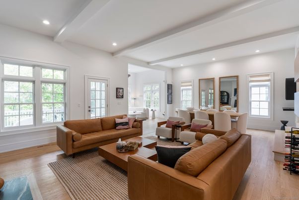 Dining room, Interior, Living room, Recessed Lighting, Wood Texture Flooring