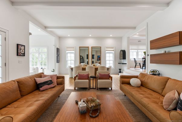 Dining room, Interior, Living room, Recessed Lighting, Wood Texture Flooring