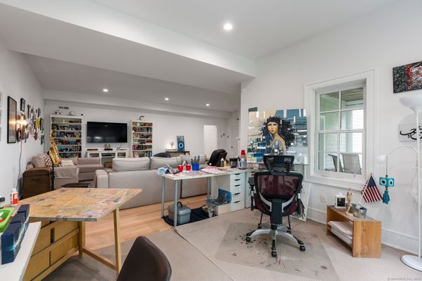 Home Office, Interior, Living room, Recessed Lighting, Wood Texture Flooring