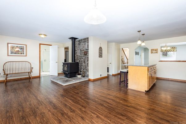 Fireplace, Interior, Pendant Lights, Wood Texture Flooring