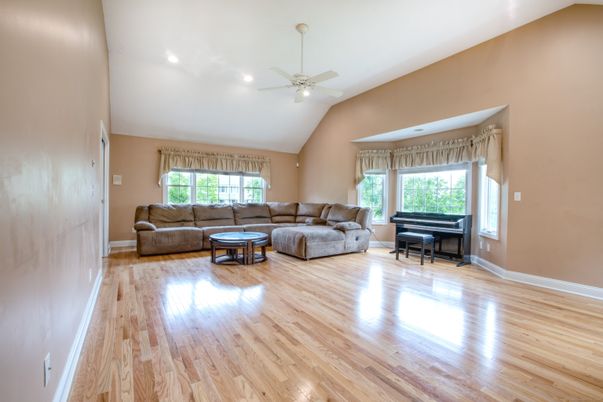 Interior, Living room, Piano, Recessed Lighting, Wood Texture Flooring
