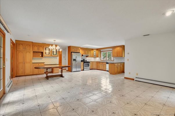 Chandelier, Interior, Kitchen, Marble, Stainless Steel Appliances