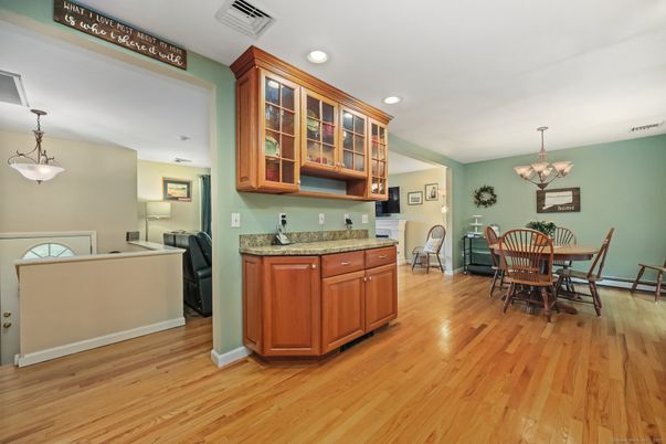 Chandelier, Dining room, Interior, Recessed Lighting, Wood Texture Flooring