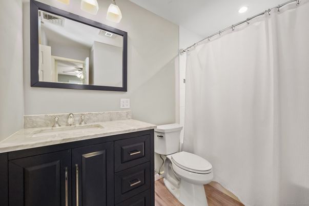 Bathroom, Interior, Recessed Lighting, Wood Texture Flooring