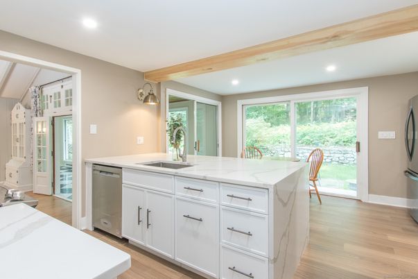 Interior, Kitchen, Recessed Lighting, Wooden Beams, Wood Texture Flooring