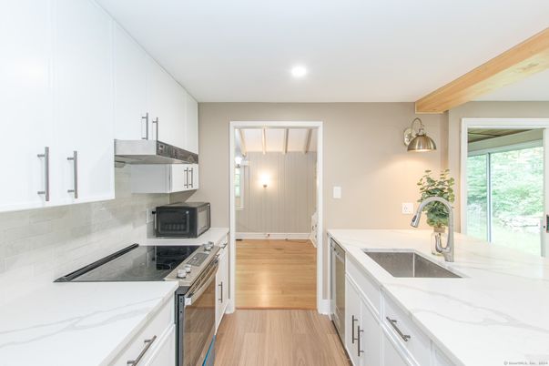 Interior, Kitchen, Recessed Lighting, Wooden Beams, Wood Texture Flooring