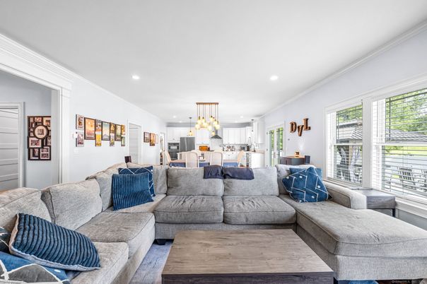 Interior, Kitchen, Living room, Pendant Lights, Recessed Lighting, Wood Texture Flooring
