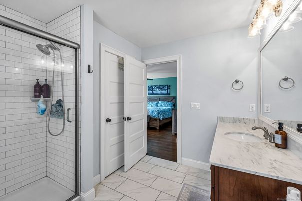 Bathroom, Bedroom, Dual Sink Vanities, Glass Shower, Interior, Marble