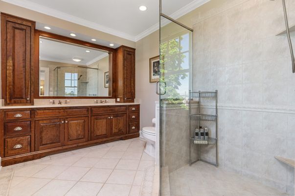 Bathroom, Dual Sink Vanities, Glass Shower, Interior, Recessed Lighting