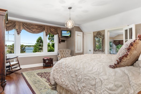 Bedroom, Interior, Pendant Lights, Wood Texture Flooring