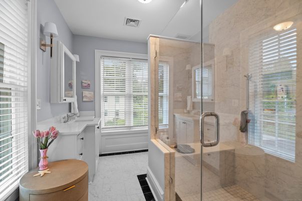 Bathroom, Glass Shower, Interior, Marble, Marble Walls