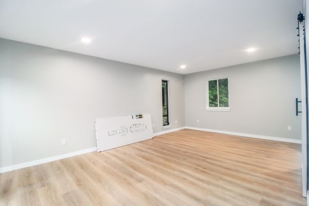 Empty room, Interior, Recessed Lighting, Wood Texture Flooring