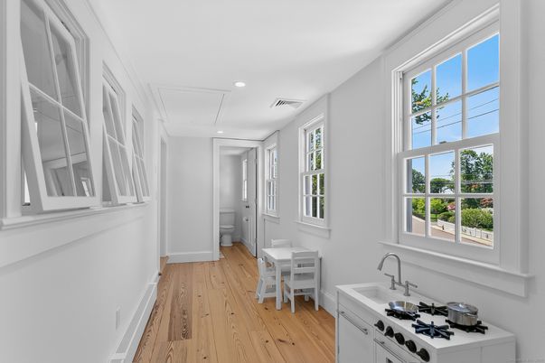 Dining room, Interior, Kitchen, Recessed Lighting, Wood Texture Flooring