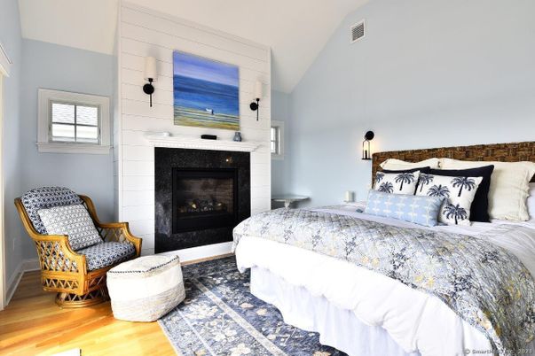 Bedroom, Fireplace, Interior, Wood Texture Flooring