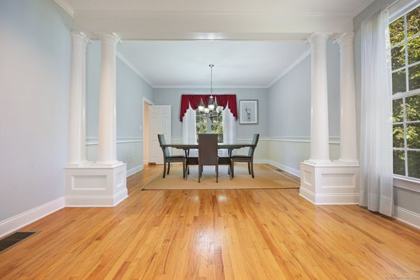 Chandelier, Dining room, Interior, Wood Texture Flooring