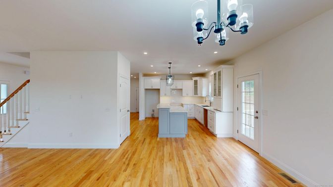 Chandelier, Interior, Kitchen, Pendant Lights, Recessed Lighting, Wood Texture Flooring