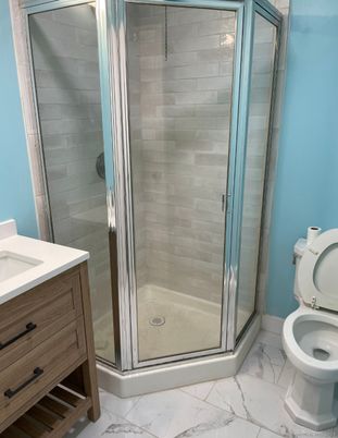 Bathroom, Glass Shower, Interior, Marble, Stone Walls