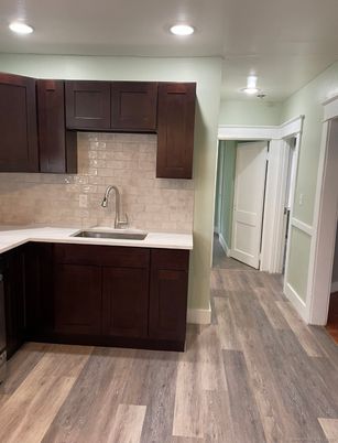 Interior, Kitchen, Recessed Lighting, Wood Texture Flooring
