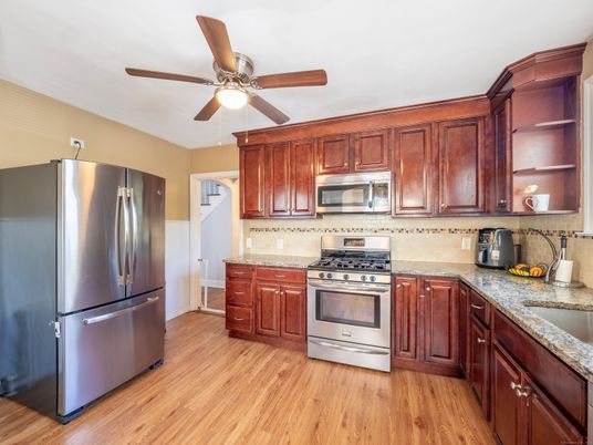 Interior, Kitchen, Stainless Steel Appliances, Wood Texture Flooring