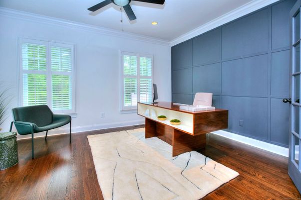 Home Office, Interior, Recessed Lighting, Wood Texture Flooring