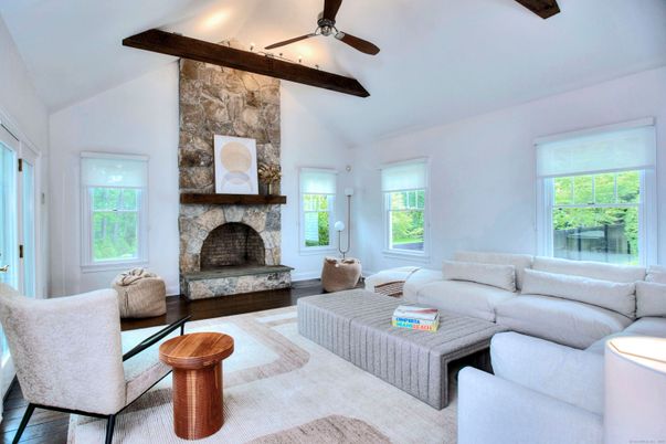 Fireplace, Interior, Living room, Stone Walls, Wooden Beams, Wood Texture Flooring