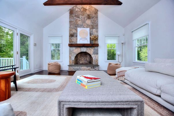 Fireplace, Interior, Living room, Stone Walls, Wooden Beams, Wood Texture Flooring