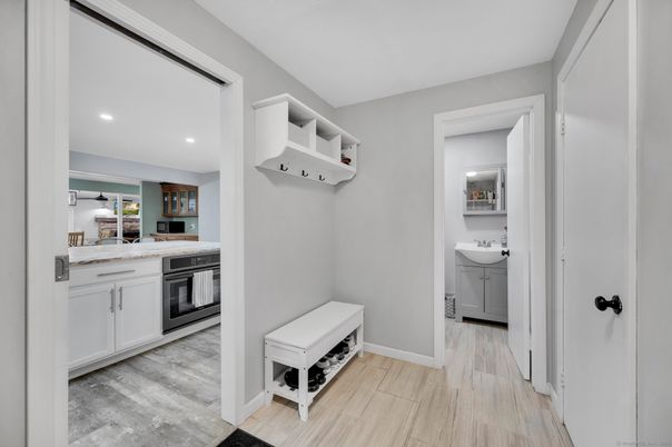 Interior, Kitchen, Recessed Lighting, Wood Texture Flooring