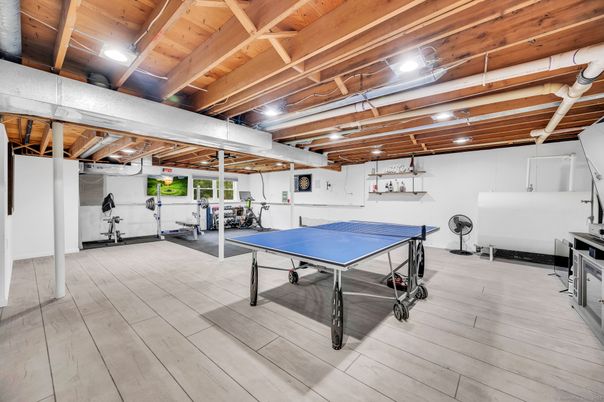 Fitness Equipment, Game Room, Interior, Wooden Beams, Wooden Ceilings, Wood Texture Flooring