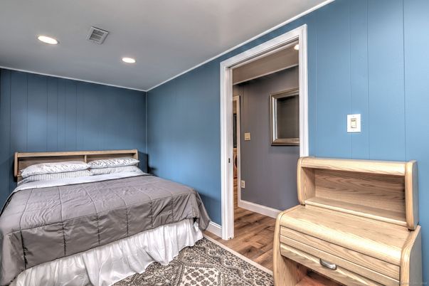 Bedroom, Interior, Recessed Lighting, Wood Texture Flooring
