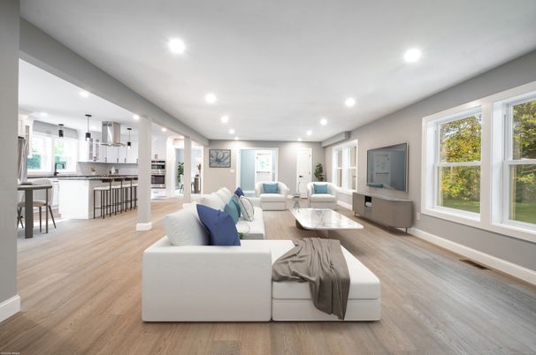 Interior, Kitchen, Living room, Pendant Lights, Recessed Lighting, Wood Texture Flooring