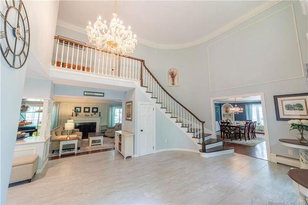 Chandelier, Dining room, Fireplace, Interior, Living room