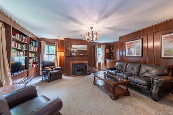 Chandelier, Fireplace, Interior, Living room, Wooden Walls