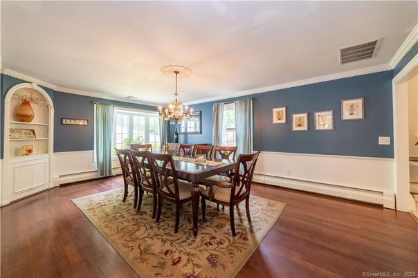 Chandelier, Dining room, Interior, Wood Texture Flooring