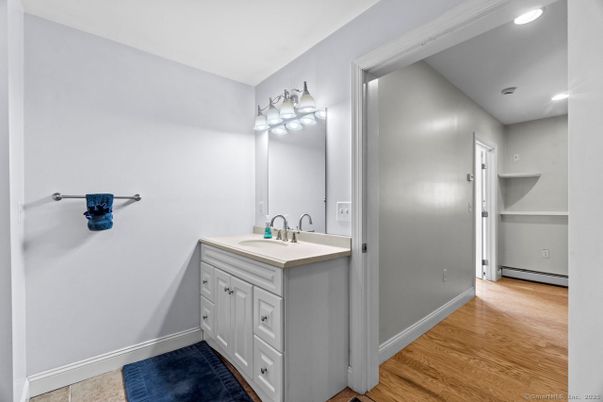 Bathroom, Interior, Recessed Lighting, Wood Texture Flooring