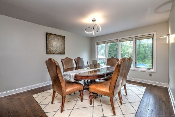 Dining room, Interior, Pendant Lights, Wood Texture Flooring