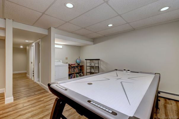 Game Room, Interior, Recessed Lighting, Washer, Wood Texture Flooring
