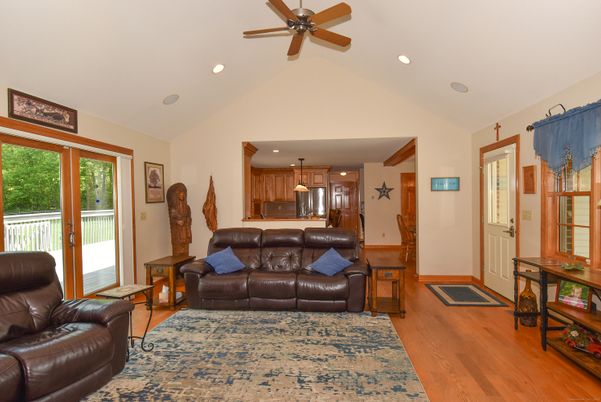 Interior, Kitchen, Living room, Pendant Lights, Recessed Lighting, Wood Texture Flooring