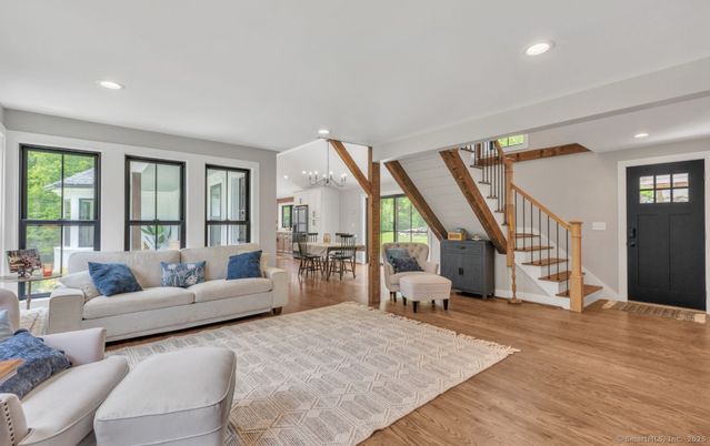 Chandelier, Dining room, Interior, Living room, Recessed Lighting, Wood Texture Flooring