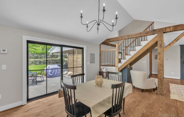 Chandelier, Dining room, Interior, Wood Texture Flooring