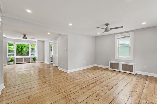 Empty room, Interior, Recessed Lighting, Wood Texture Flooring