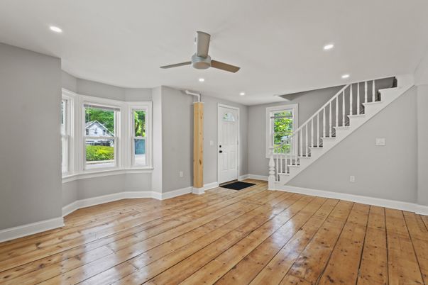 Empty room, Interior, Recessed Lighting, Wood Texture Flooring