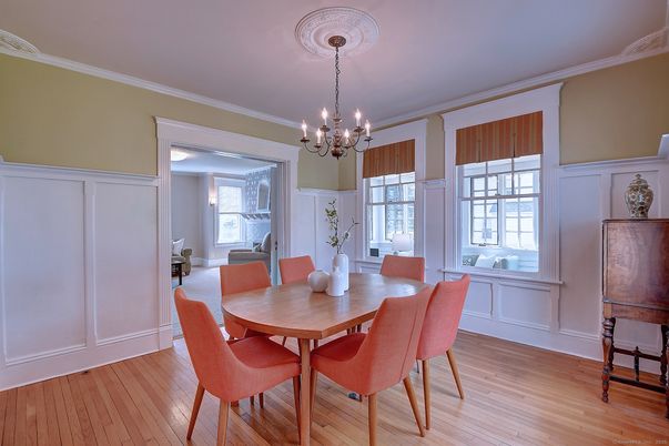 Chandelier, Dining room, Interior, Wood Texture Flooring