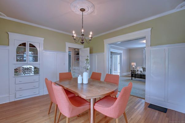 Chandelier, Dining room, Interior, Wood Texture Flooring