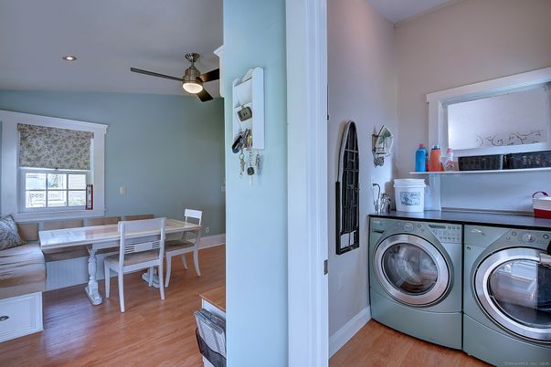 Dining room, Interior, Recessed Lighting, Washer, Wood Texture Flooring
