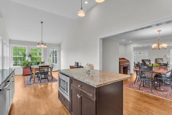 Chandelier, Dining room, Interior, Pendant Lights, Recessed Lighting, Wood Texture Flooring