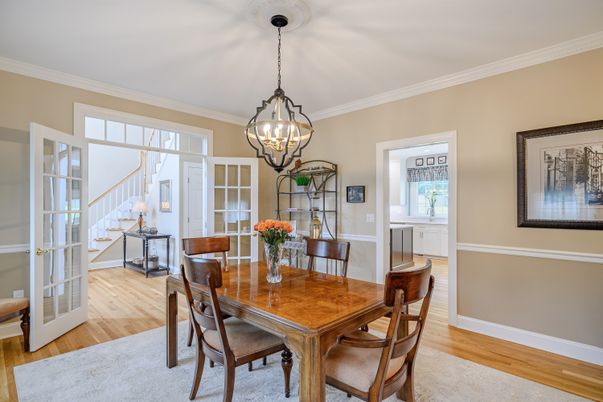 Chandelier, Dining room, Interior, Wood Texture Flooring