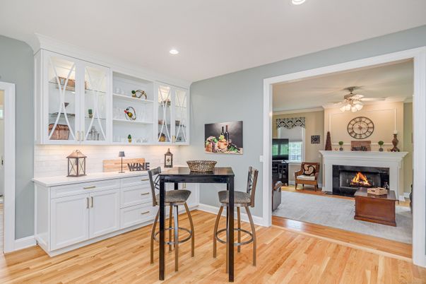 Fireplace, Interior, Recessed Lighting, Wood Texture Flooring