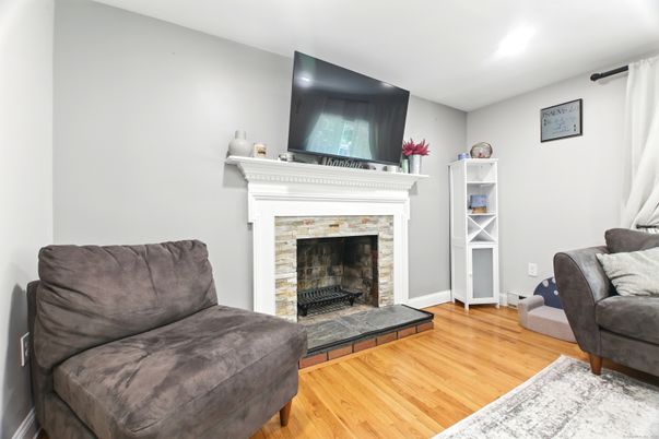 Fireplace, Interior, Recessed Lighting, Wood Texture Flooring